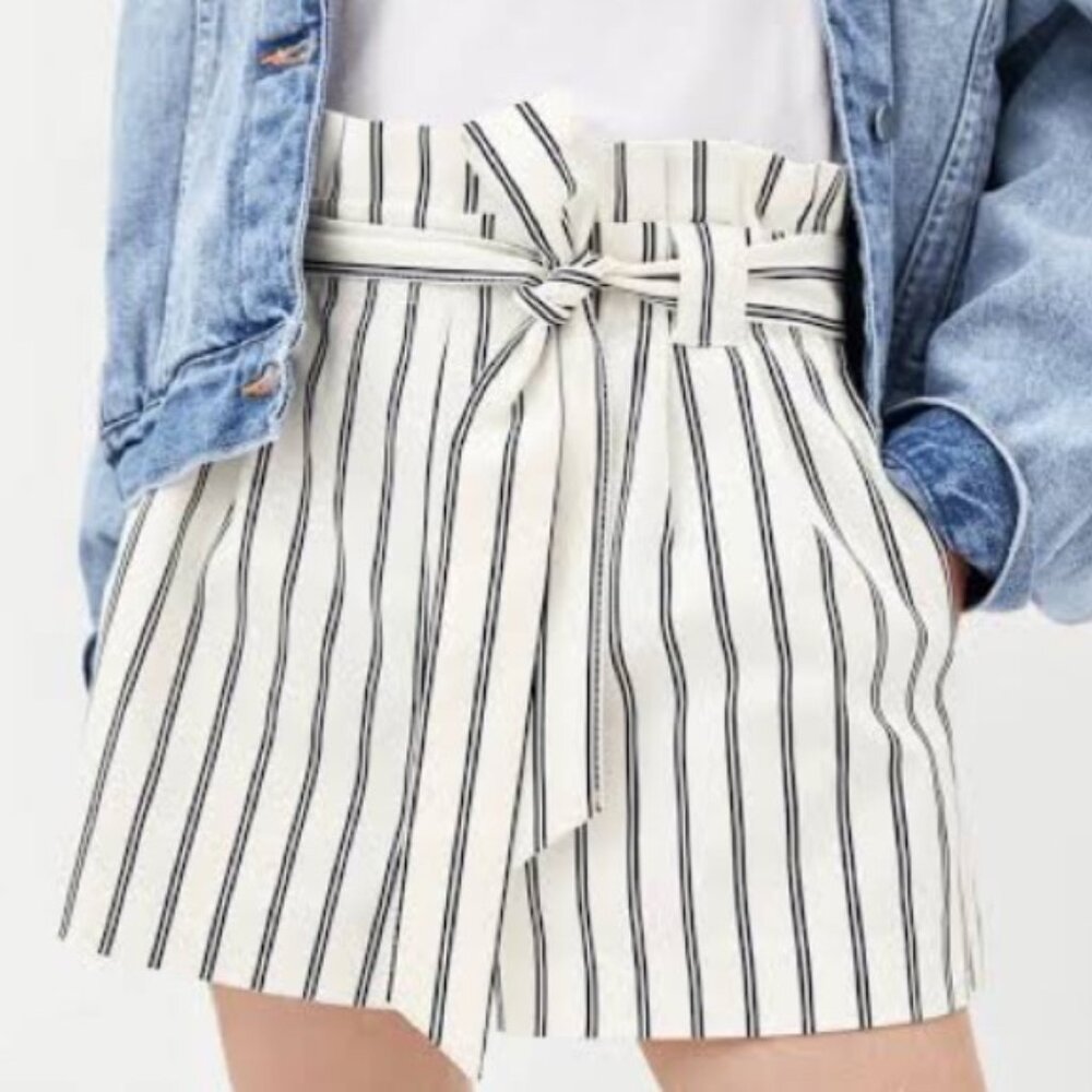Zara Black & White Striped Paper Bag Shorts